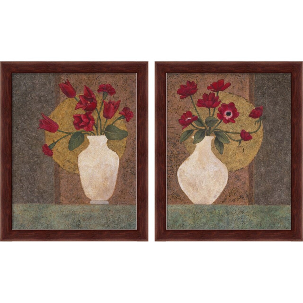 Red Tulips & Poppies by Debra Lake, 2 Piece Brown Framed Art Set